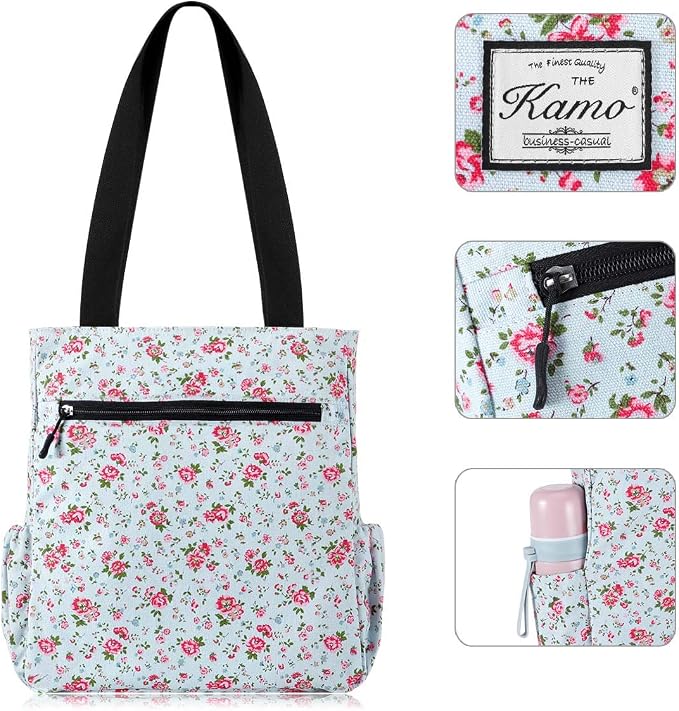 KAMO Floral Tote Bag - Waterproof Lightweight Handbags Travel Shoulder Bag for Hiking Yoga Gym Swimming Travel Beach