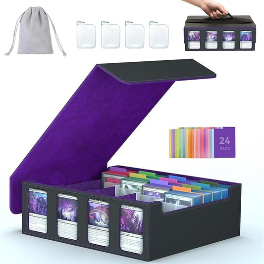 4-Row Trading Card Storage Box, Bulk Cards Case for 3200+ Mtg tcg Magic Playing Game Card Organizer, Commander Deck Box with 4 Supports & 24 Dividers & Strap