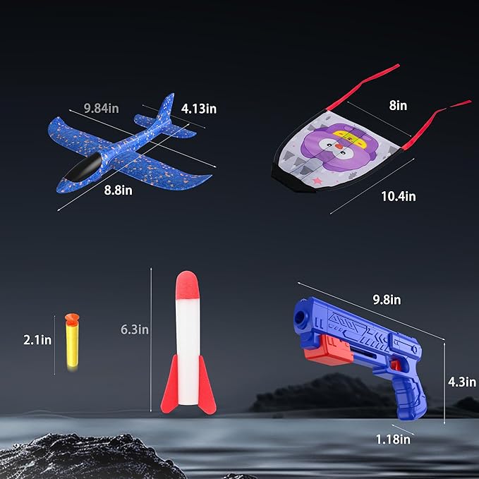 5PCS Aircraft Launcher, EVA Foam Glider Catapult Children's Aircraft Toys - Fun Outdoor Children's Flying Toys Boys and Girls Birthday Gifts, Party Supplies, Blue