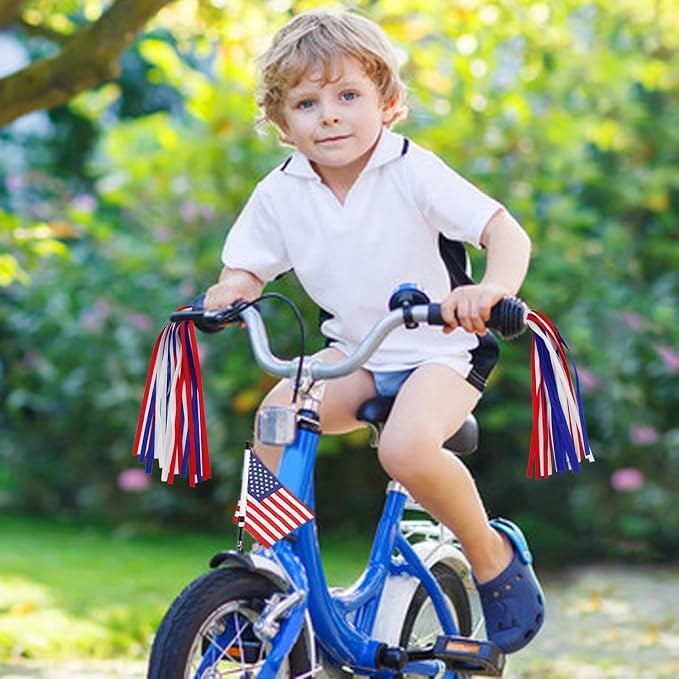PLATT Kid's Bicycle Handlebar Streamers Colorful Ribbons Tassel for Girls Boys Bicycle Handlebar Scooter Handgrip (1Pair) (Red+White+Blue)