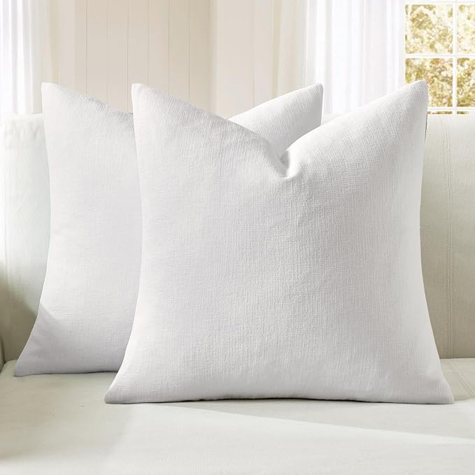 MIULEE White Chenille Couch Throw Pillow Covers, 18x18 | Set of 2, Soft Farmhouse Modern Home Decor, Decorative Pillowcases for Sofa Living Room Bed