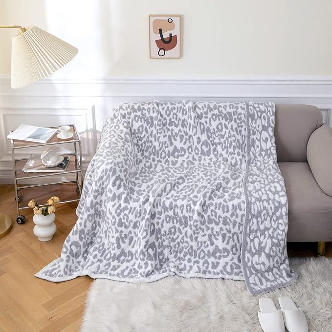 MH MYLUNE HOME Ultra Soft Leopard Throw Blanket Plush, Gray, 50"x60" | Reversible Cheetah Print Blanket, Comfy Fluffy Fuzzy Plush Blanket Throws for Couch Bed, Cozy Blankets for Women Gift