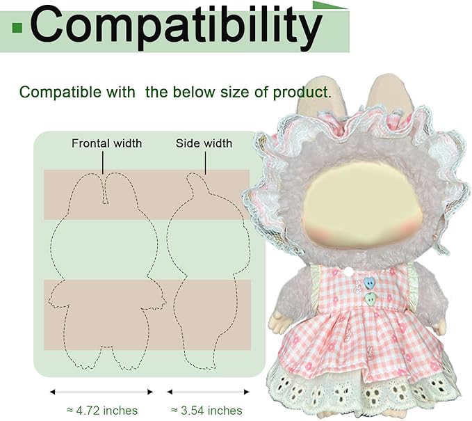 Doll Dress Set for 15-17cm Dolls, Cute Clothes for Dolls. Clothes Accessories for Doll Dress, Cute Miniature Clothes for Bag Charm, Photo Props, and Fashion Display. (Pink Checkered Dress)