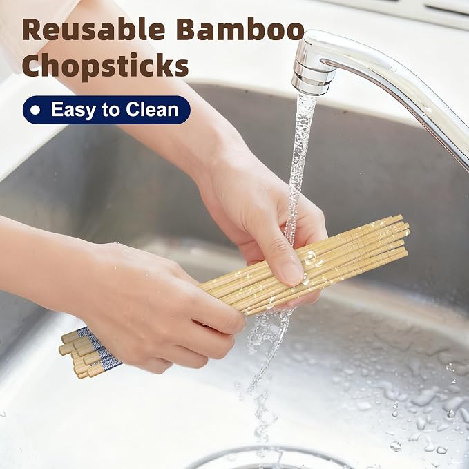 Antner 5 Pairs Bamboo Chopsticks Reusable Japanese Style Chopstick Gift Sets, Classic Natural Bamboo Chop Sticks Dishwasher Safe, 8.8 Inch/22.5cm