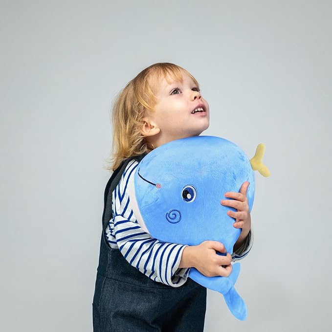 Squirting Whale Stuffed Animals Plush Pillow Cute Soft Cotton Plushies Pillows Kawaii Whale Toy Decor Gifts for Kids Boys Girls Adults (Blue, 10 Inch