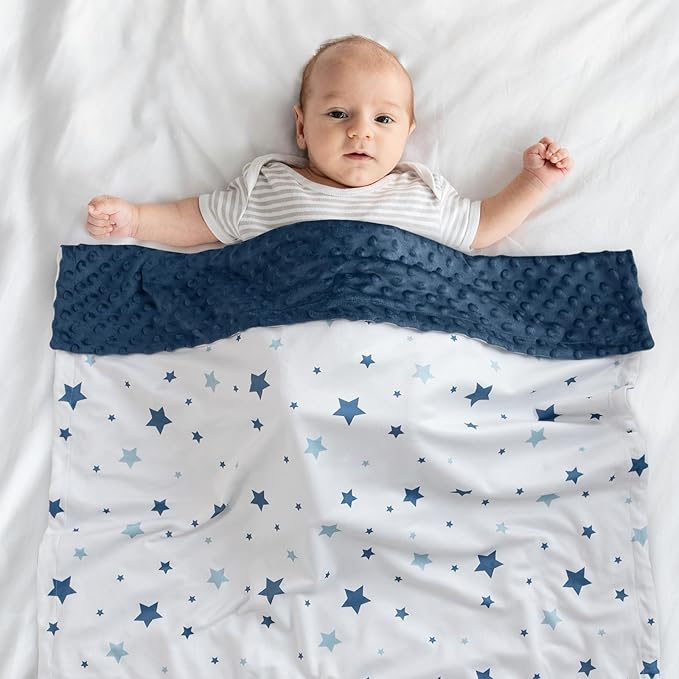 Baby Blankets for Unisex Boys Girls, Soft Nursery Crib Blankets with Dotted Fleece Back for Newborns Toddlers 30x40 Inch Blue Star Bed Throws