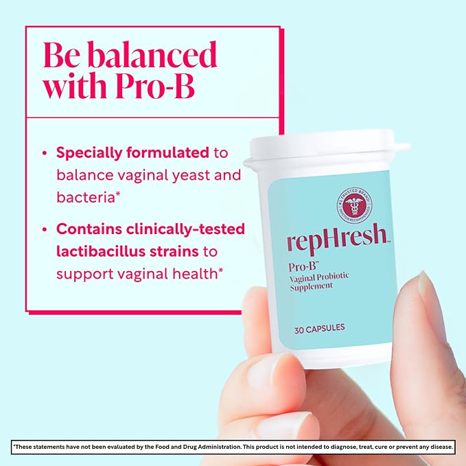 RepHresh Pro-B Vaginal Probiotic Supplement, pH Balance, Probiotics for Women, Balances Yeast and Bacteria to Maintain Feminine Health, Daily Oral Capsules, 30 Count | Probiotics for Women, Balances Yeast and Bacteria to Maintain Feminine Health, Daily...