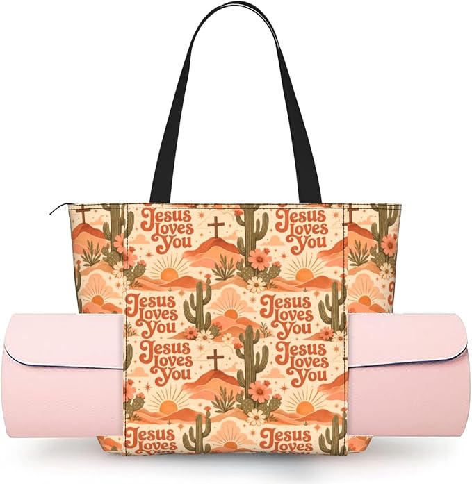Christian Cross Jesus God Yoga Mat Bag for Women with Mats Bags Carrier Carryall Canvas Tote with Zipper Pocket, Polyester Gym Bag for Yoga Pilates Beach Travel Fitness Workout Gifts for Yoga Lovers