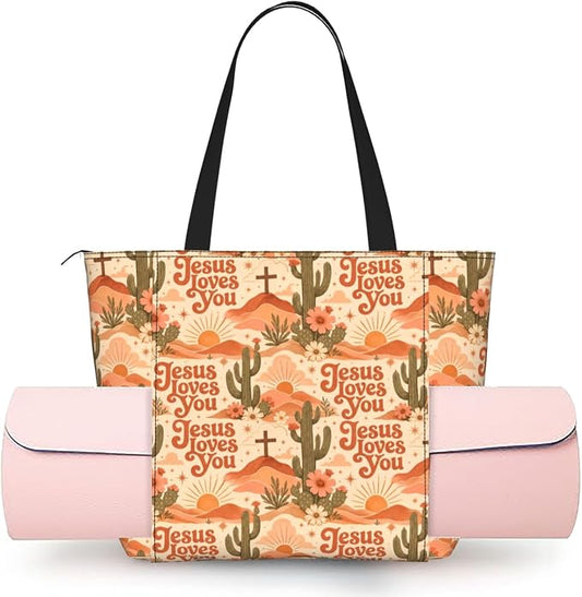 Christian Cross Jesus God Yoga Mat Bag for Women with Mats Bags Carrier Carryall Canvas Tote with Zipper Pocket, Polyester Gym Bag for Yoga Pilates Beach Travel Fitness Workout Gifts for Yoga Lovers