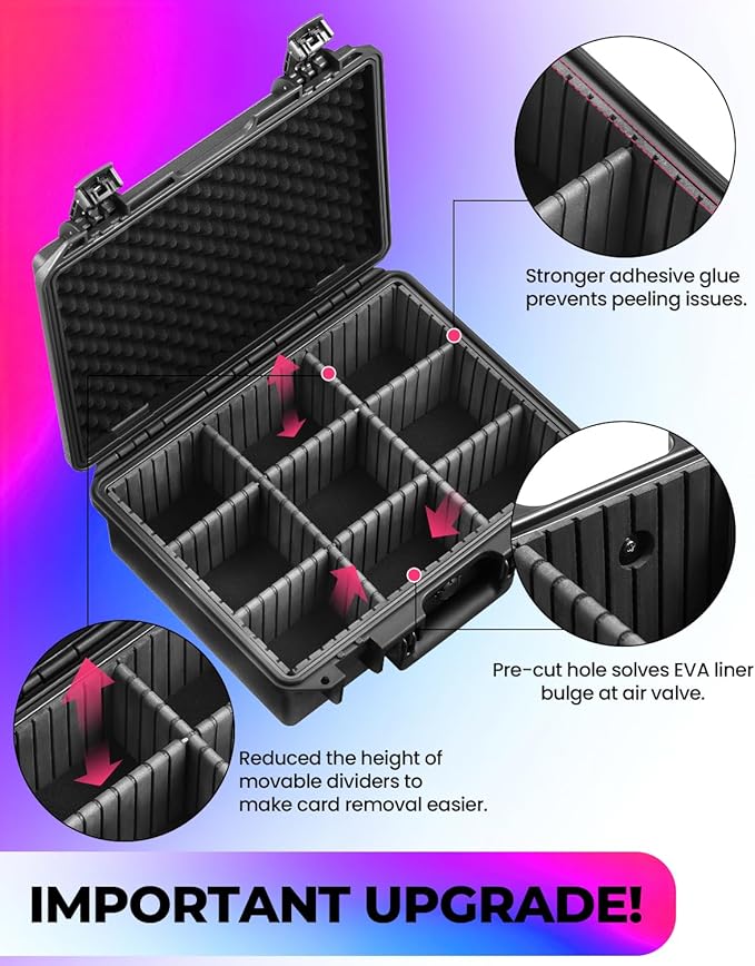 Card Case for Sport Cards Storage, Graded Trading Card Storage Box for 3" x 4" 35pt Rigid Card Sleeve, Waterproof Card Organizer Box with 9 Dividers for BCW MTG TCG Zion Card(Hold 600+ Toploaders)