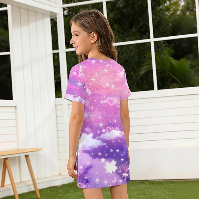 Girl's Anime K-POP Graphic Long Dress T-Shirt - Casual Loose Fit Short Sleeve Top