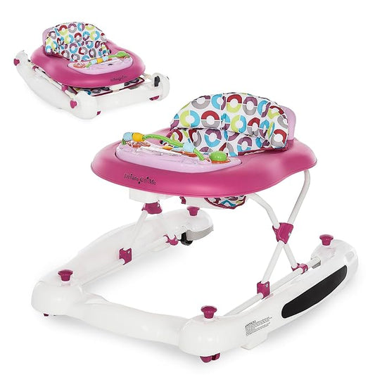 Dream On Me Go-Getter Baby Walker with Rear Push Handle, 2-in-1 Activity Walker and Walk-Behind, 3 Height Adjustments, Easy to Fold, Machine-Washable Seat Pad, Detachable Fun Tray, Pink