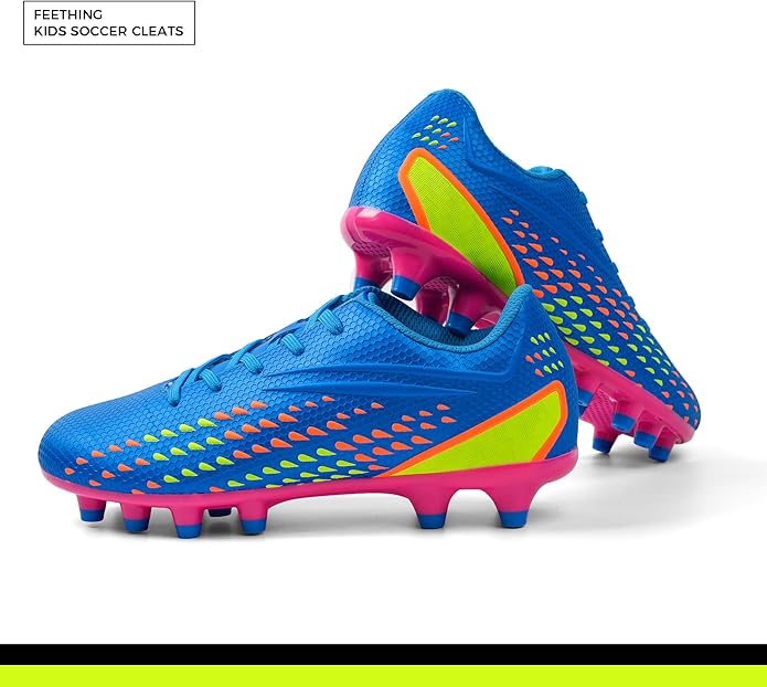 Kids Soccer Cleats for Boys and Girls - Lightweight Firm Ground Football Shoes with Plastic Studs for Natural Grass Play