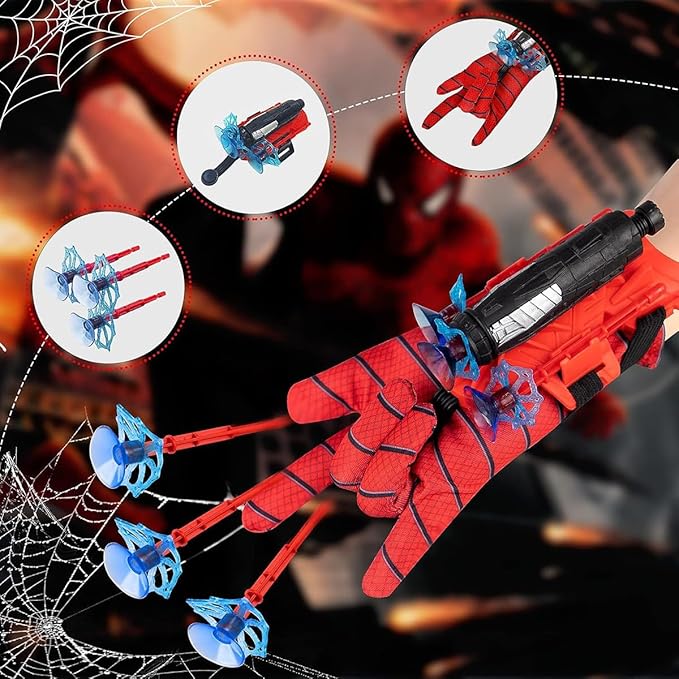 2 Pcs Red Spider Silk Wrist Launcher - High-Precision Web Shooter for Cosplay, Roleplay & Outdoor Fun - Adjustable Strap, Durable Design, Safe for Kids& Adults