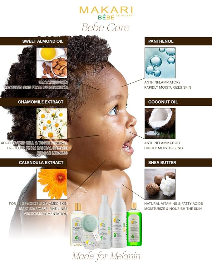 MAKARI Bebe 3-Piece Shower Gift Set | Foaming Gel, Cleansing Milk & Oil | Gentle, Nourishing Bath Routine for Newborn & Up | Hypoallergenic & Paraben-Free