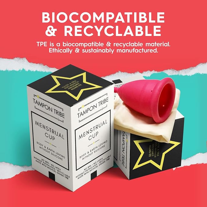 Tampon Tribe Organic Menstrual Cup for Women | Vegan Period Cup | 100% Free of Silicone, Toxins, & Chemicals - Crafted from Medical-Grade TPE | Patented Leak-Free Technology (30mL Capacity)
