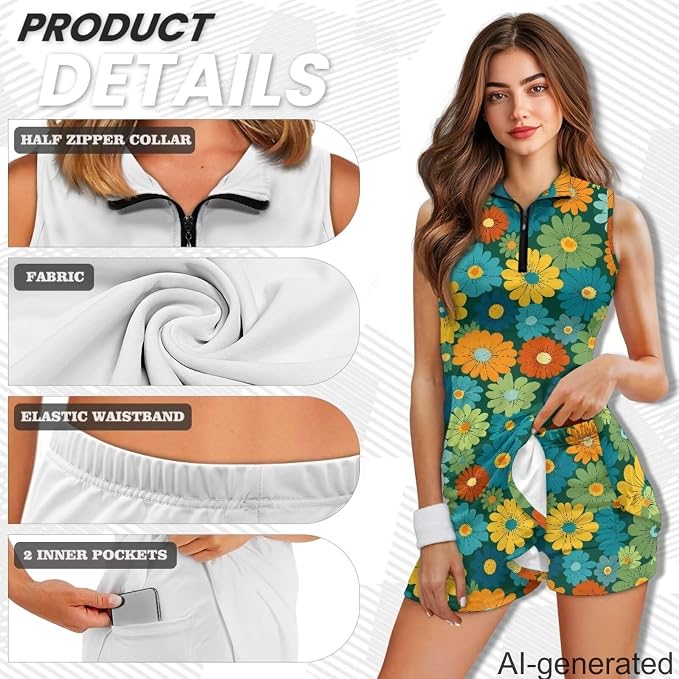 Golf Dress Tennis Dresses for Women with Built in Shorts and Pockets Sleeveless Athletic Dress Workout Dress
