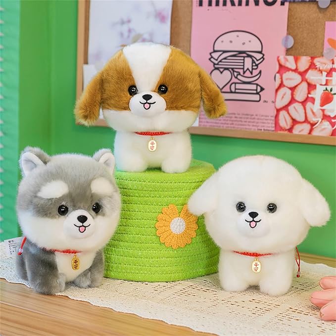 Dog Plush Stuffed Animal,Simulated Plush Toy,Cuddly Plush Pillow Animal,Gifts for boy Girl (Black, 9.8 in)