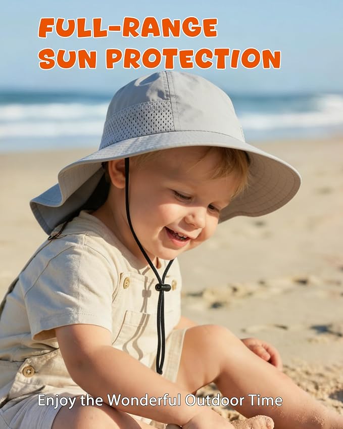 Toddler Baby Sun Hat Kids Summer Beach Essentials Adjustable Beach Hats with Bucket Wide Brim for Boys Girls Age 0-14 Years