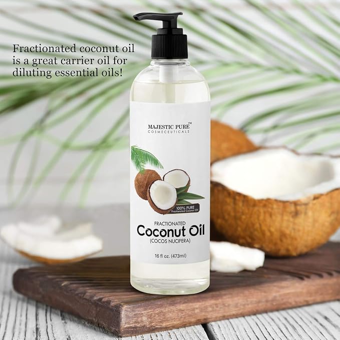 Majestic Pure Lavender Massage Oil 8 fl oz, and Fractionated Coconut Oil 16 fl oz Bundle