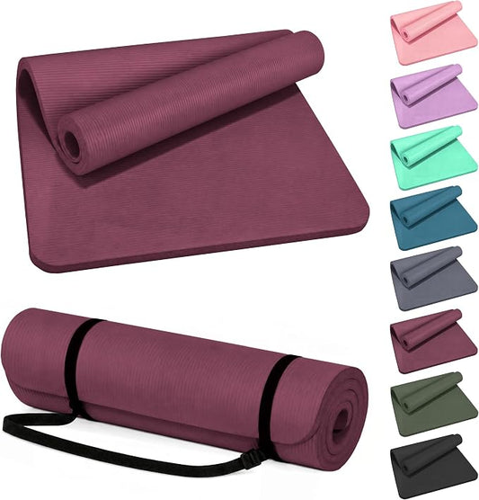 HULKFIT High Density Non Slip Yoga Mat, Extra Thick Exercise Mat with Carrying Strap, for Pilates, Fitness, Home Gym & Floor Workouts - Multiple Thickness & Multiple Color