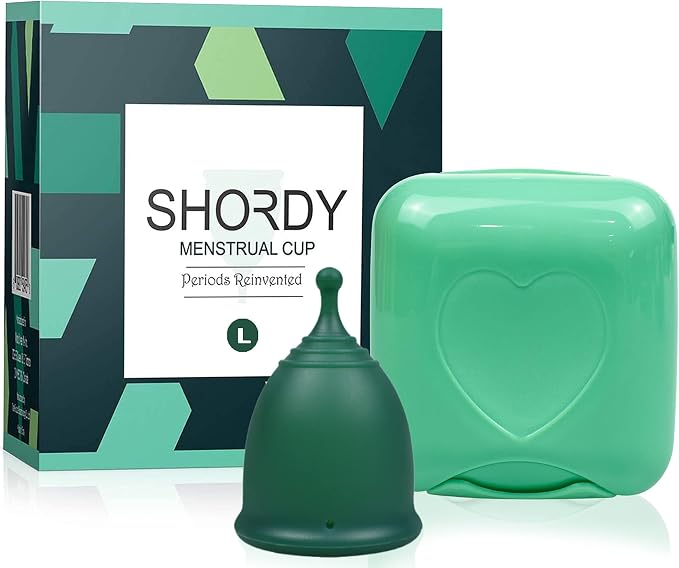 SHORDY Menstrual Cups - Large Reusable Period Cup for Women (Green) | Heavy flow, 100% medical grade silicone, 12 hr comfort, Disc & tampon alternative, Feminine care, Copa menstrual para mujer