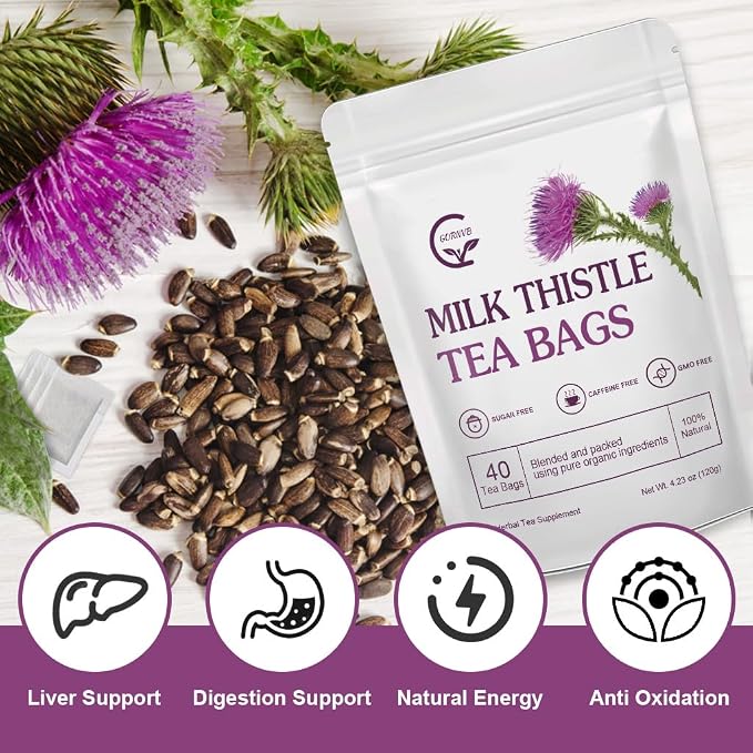 Organic Milk Thistle Tea Bags, 40 Teabags, 3g/Bag - Supports Liver Function, Liver Detox and Overall Health, Certified Free
