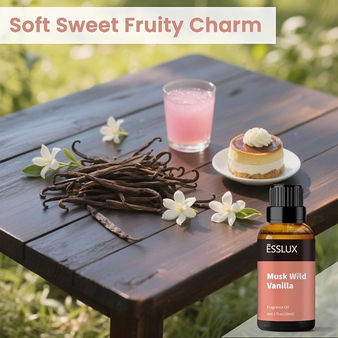 Musk Wild Vanilla Fragrance Oil, ESSLUX Large Single Essential Oil 30ml, Aromatherapy Candle Making Scents, Middle Eastern Scented Oils for Home for Diffuser, Massage, Soap, Perfume, Humidifier