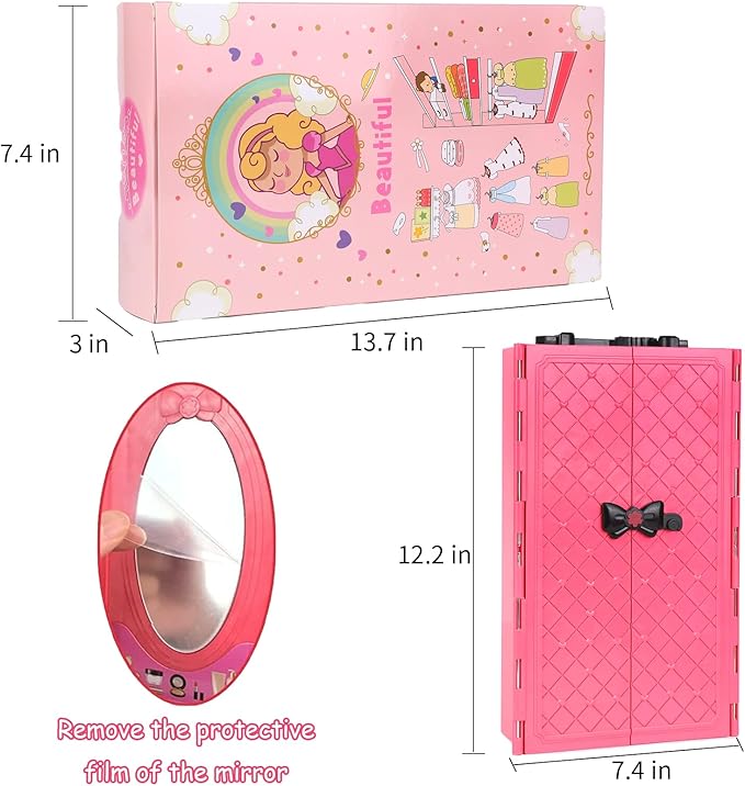 ZNTWEI 98 Pcs Doll Clothes and Accessories with Closet Wardrobe DIY Playset for 11.5 Inch Doll Including Wedding Dress Fashion Dress Casual wear Swimsuit Shoes Hangers Necklace Bags