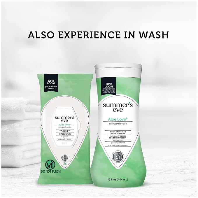 Summer’s Eve Aloe Love Feminine Cleansing Wipes, Daily Intimate Cloths, Removes Odor, pH Balanced, Gentle for Sensitive Skin, 32 Count (Pack of 4)