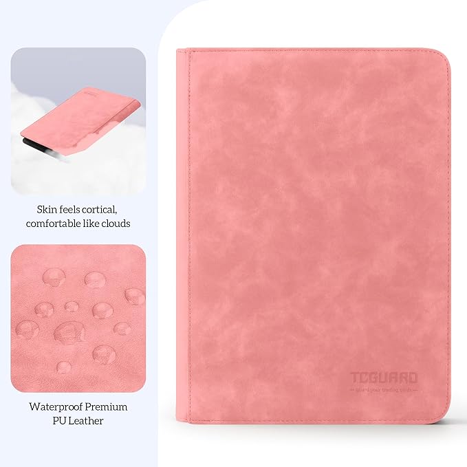 Trading Card Binder, 9 Side Loading Pocket Card Album Hold Up to 540 Cards, Zipper Binder for Cards Collection, TCG Card Holder for Game Card, Sports Card, Yugioh, MTG etc.（Pink 9）