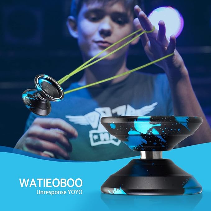 WATIEOBOO yoyo Professional, Metal Responsive Yoyo for Kids Unresponsive Yoyos for Adults with Unresponsive Bearings Kits, Glove and 10 Replacement Yo-yos Strings - Black Blue