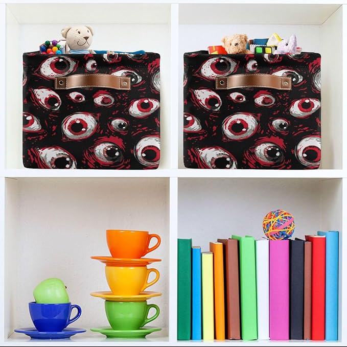 Aslsiy Storage Basket Red Eyes Halloween Nursery Bins Baby Box Canvas Clothes Shelf Basket Laundry Hampers 1 Pcs