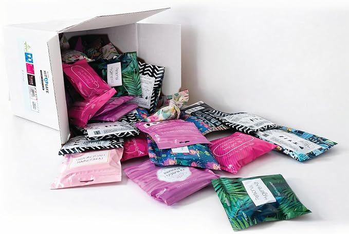 Bulk Period Kits (Assorted Colors) – Prefilled Menstrual Hygiene Kits with Tampon, Pad & Feminine Wipes | Individually Wrapped for Schools, Shelters & Outreach Programs (100)