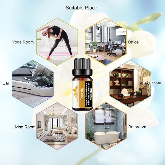Pure Freesia Essential Oil for Diffuser & Aromatherapy 0.33Fl Oz | Fresh floral scent, uplifting & calming. For diffuser, DIY crafts, bath. candles, soap, perfume. No additives