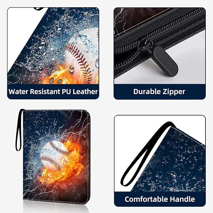 4-Pocket Baseball Card Binder - Holds 400 Cards with 50 Removable Sleeves | Sports & Trading Card Album for Collectibles