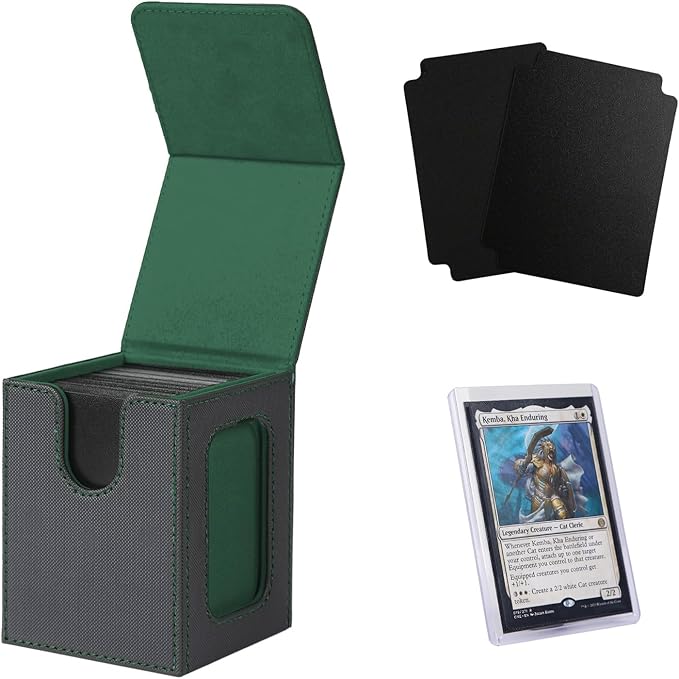 Venssu MTG Deck Box for Commander Display,Card Deck Box Fits 100 Double Sleeved Cards,TCG with 2 Dividers and 1 Toploader (Black＆Green)