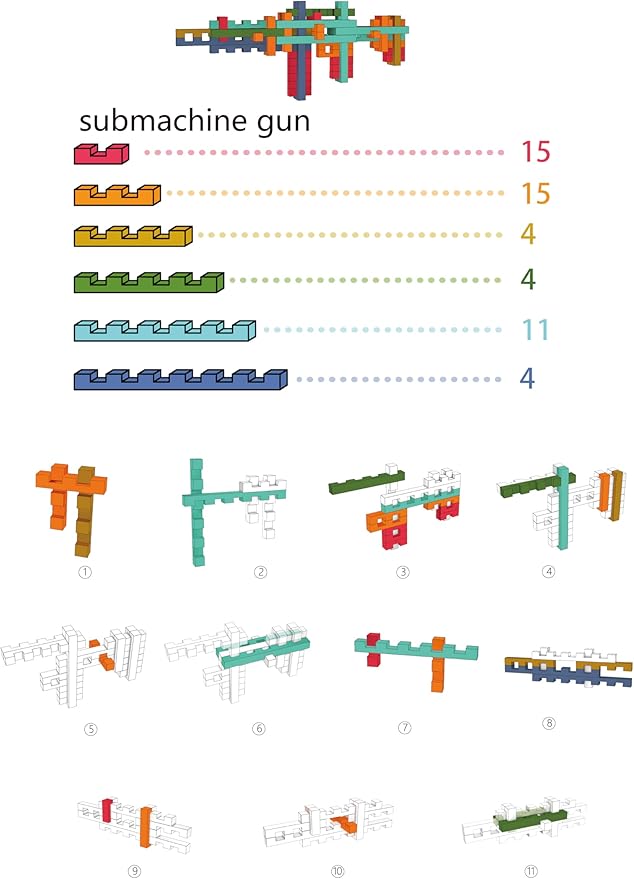 Toy Gun Educational Wooden Building Blocks - 53 Pcs Assembled into 10+ Forms, STEM Toy Gift for Kids, Learning Toys for Ages 3+ and Adults