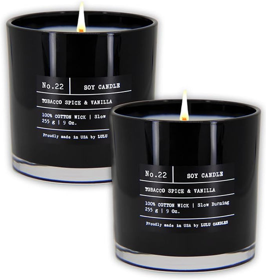 Lulu Candles | Tobacco, Spice & Vanilla | Luxury Scented Soy Jar Candle | Hand Poured in The USA | Highly Scented & Long Lasting (9 Oz. 2 Pack)