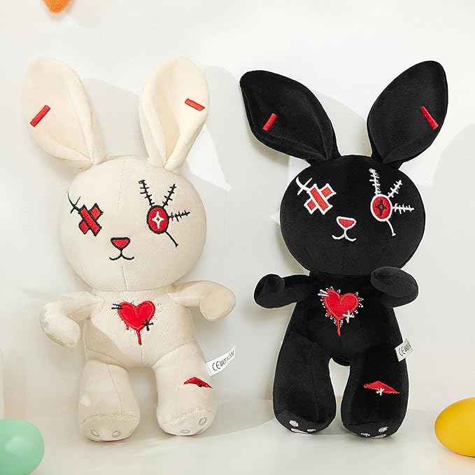 Halloween Bunny Easter Basket Fillers for Kids Gifts Plush Toy Stuffed Rabbit for Boys and Girls Classroom Hunting Egg Decoration (Black)