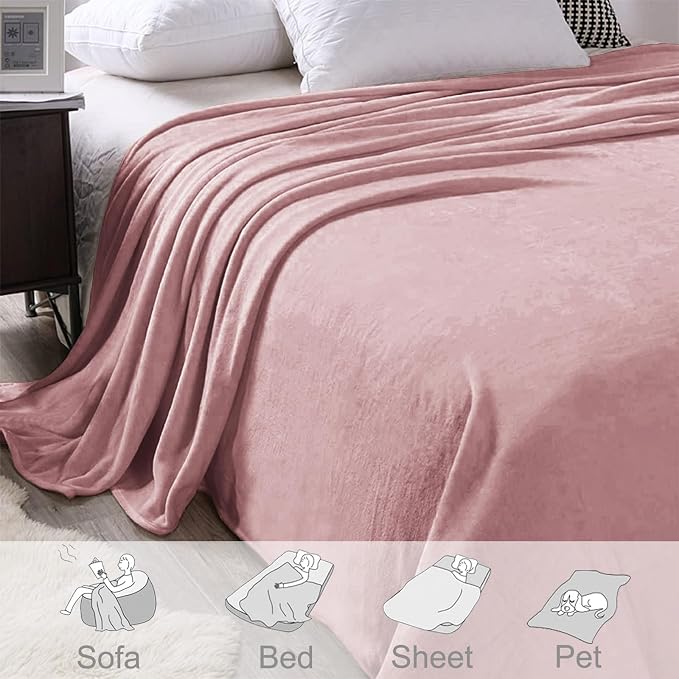 Exclusivo Mezcla Soft Fleece Blanket King Size for Bed, Dusty Pink | 104x90 Inches, Double-Sided Brushed Flannel, Lightweight Plush Cozy Blanket for Home Decor, All Season, Machine Washable