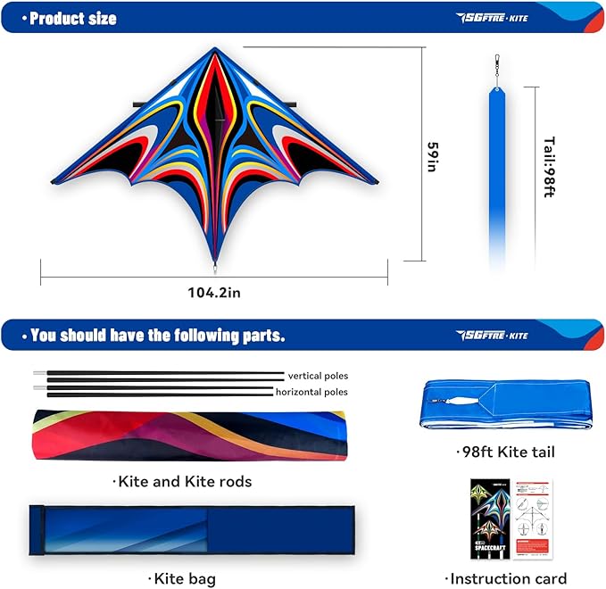 SGftre Delta Kite for Kids & Adults，Extremely Easy to Fly for Beginners，Kites for Beach Trip Park Family Outdoor Activities