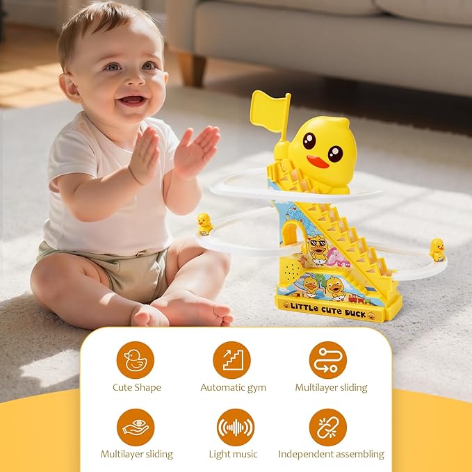 Small Duck Climbing Stair Slide Toy for Toddlers,Electric Duck Roller Coaster Tracks Toys Set with Light and Music,Gift for Kids Ages 3+