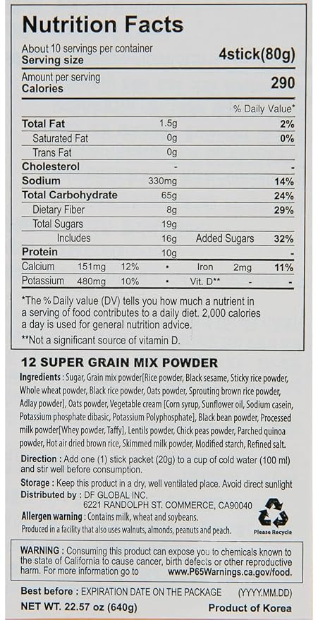 Damtuh Misugaru Powder Drink Mix – Korean 12-Grain Roasted Multigrain Blend with Quinoa, Oat, Lentil & Chickpea, Nutty Latte-Style Breakfast Drink, Caffeine-Free, 20g x 40 Stick Packs