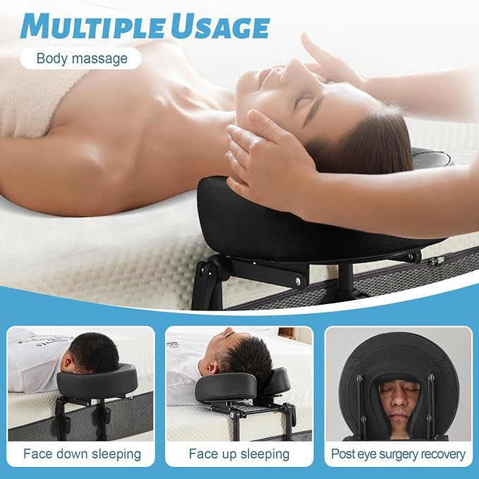 Massage Headrest for Bed, Adjustable Massage Face Cradle at Home, Portable Bed Massage Head Holder, Massage Table Head Rest for Salon Spa, Face Down Pillow After Eye Surgery, Black