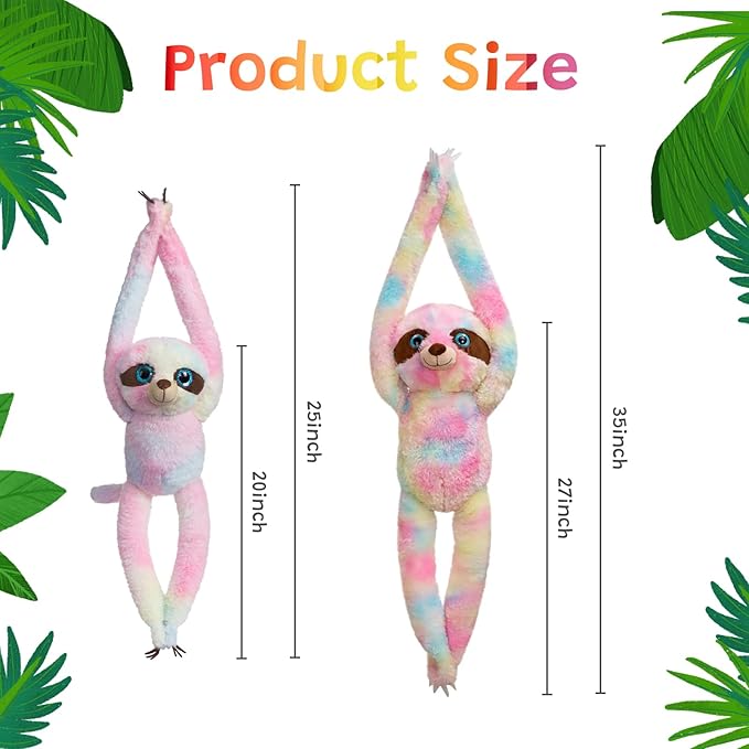 Hanging Rainbow Sloth Stuffed Animal Stuffed Long Arm Sloth Plush Toy for Kids Grandchildren Friends Decors 20 inch