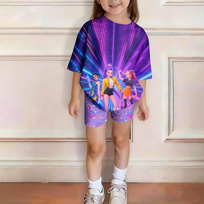 K-POP DEM0N Hunters Outfits for Girls, 2 Piece T-Shirts and Apparel Sets Birthday Gift