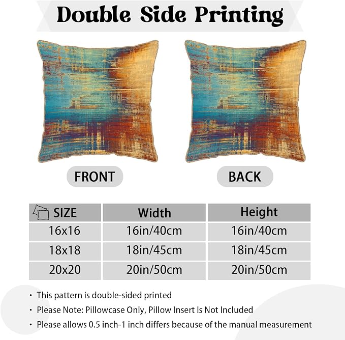 KSLIDS Vintage Abstract Soft Velvet Throw Pillow Covers Set of 2 Blue Orange Messy Rust Painting Decorative Pillow Covers 20x20 Inch Colorful Art Pillow Case for Sofa Couch Living Room Home Decor