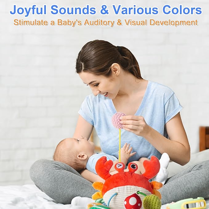 Car Seat Toy for Babies 0-6 Months, Stroller Toy with a Convenient Clip, Carseat Toys Hanging Baby Accessories,Built-in Bell, Rattle,Mirror for Infant,Babies Gift 0-3-6-12 Months Boy Girl