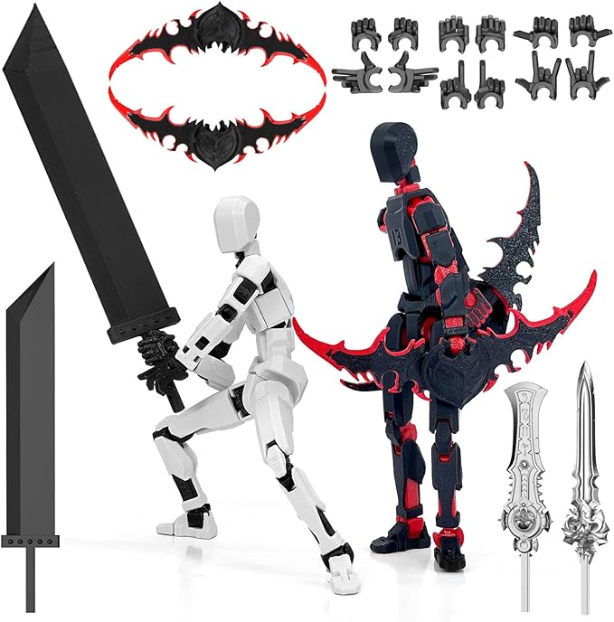 (Assembly Completed) T13 Action Figure Set, Titan 13 Robot Dummy 3D Printed robo 13 Action Figure Articulated, Lucky 13 Gift for Collectors Desktop Decorations (Black Red+White)